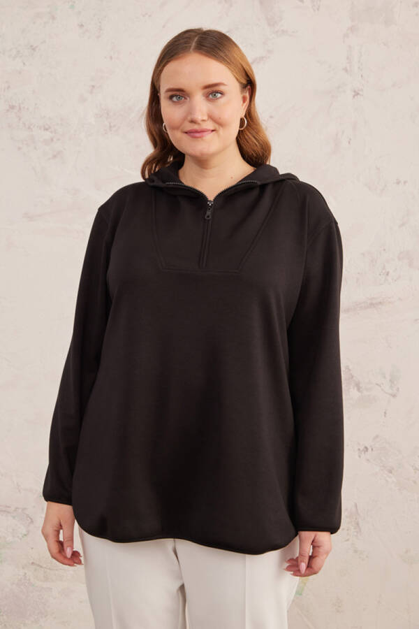 Siyah Kapüşonlu Sweat - 2