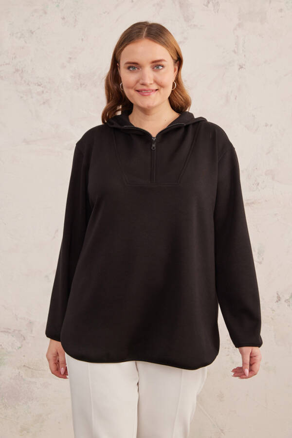 Siyah Kapüşonlu Sweat - 4