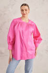 Fuşya Robadan Büzgülü Cotton Bluz - 1