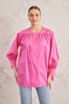 Fuşya Robadan Büzgülü Cotton Bluz - 3