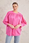 Fuşya Robadan Büzgülü Cotton Bluz - 4