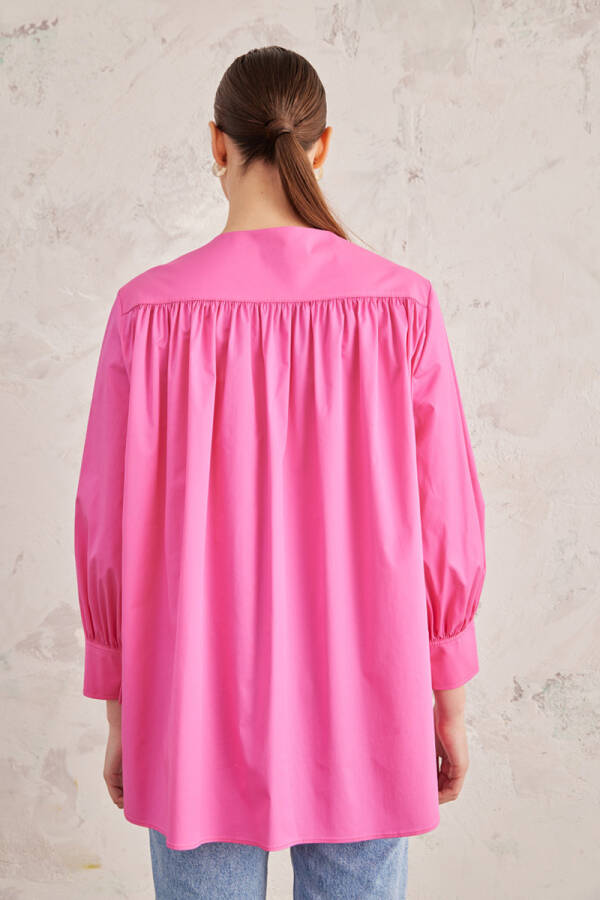 Fuşya Robadan Büzgülü Cotton Bluz - 6