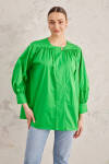 Yeşil Robadan Büzgülü Cotton Bluz - 3