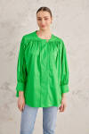 Yeşil Robadan Büzgülü Cotton Bluz - 4