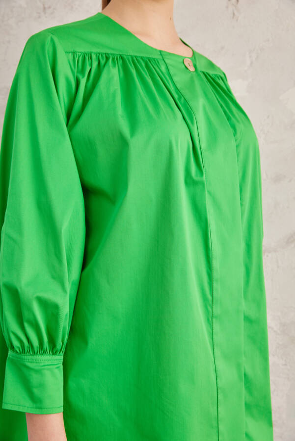 Yeşil Robadan Büzgülü Cotton Bluz - 5