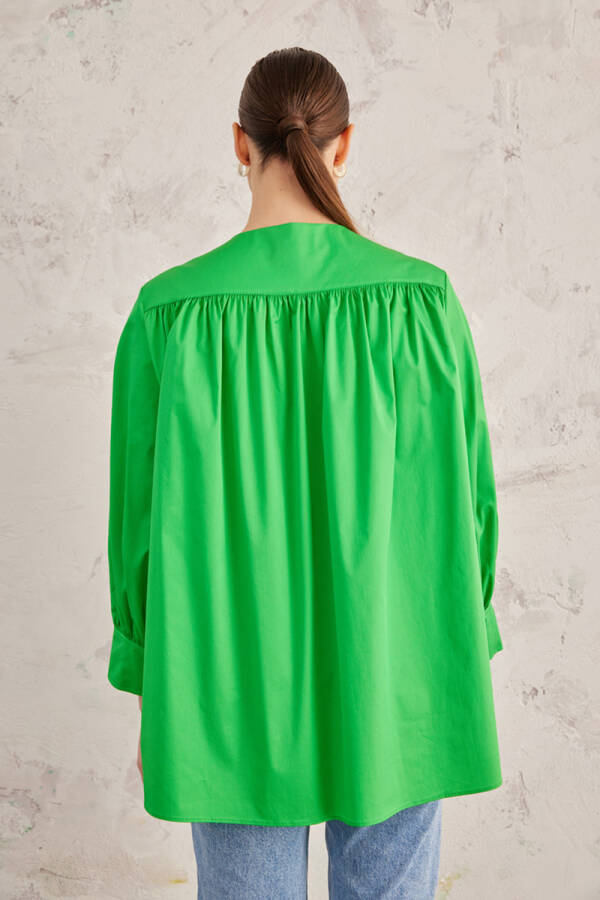 Yeşil Robadan Büzgülü Cotton Bluz - 6