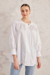 Beyaz Robadan Büzgülü Cotton Bluz 