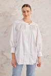 Beyaz Robadan Büzgülü Cotton Bluz - 3