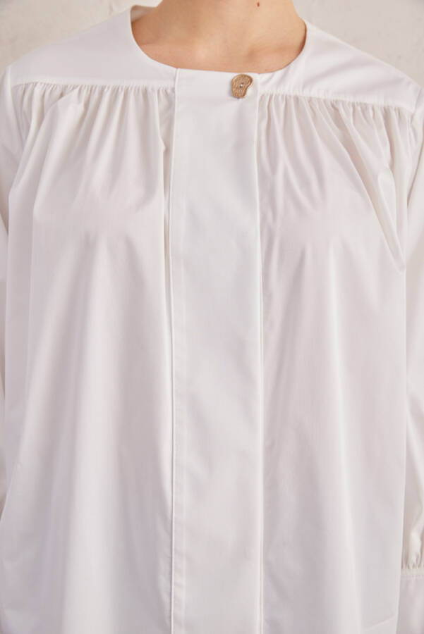 Beyaz Robadan Büzgülü Cotton Bluz - 4
