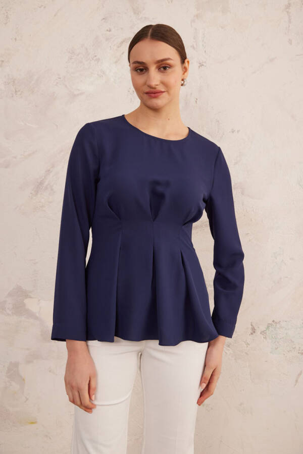 Lacivert Belden Oturan Bluz - 1