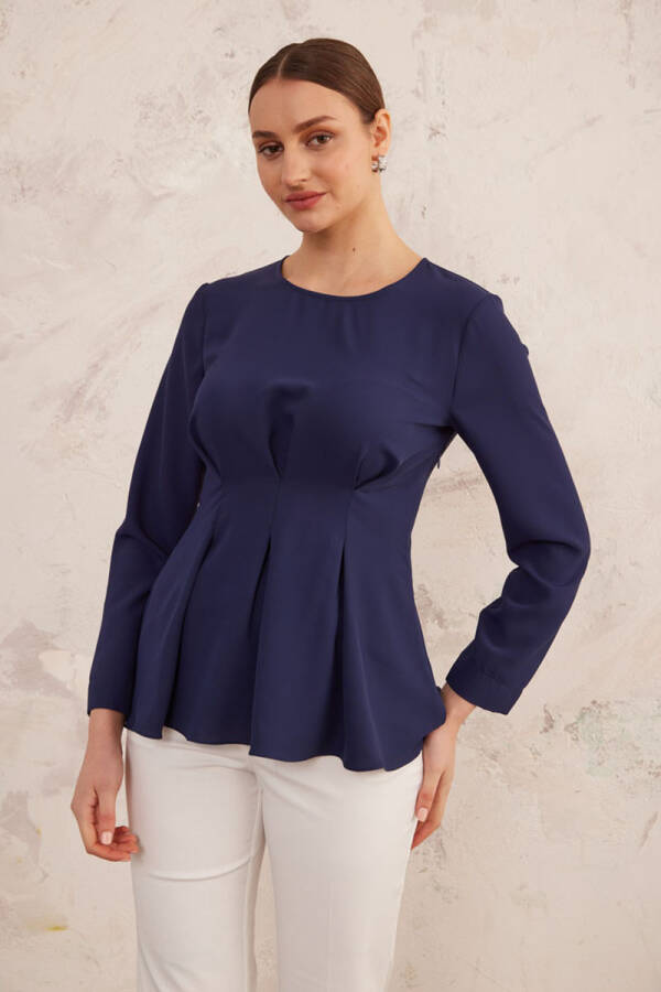 Lacivert Belden Oturan Bluz - 2