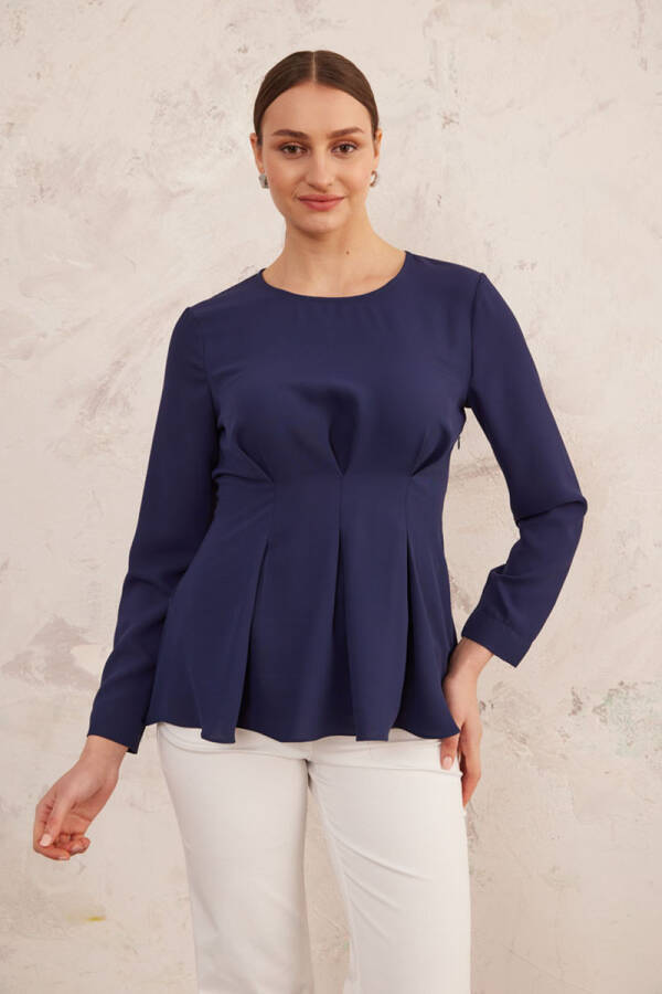 Lacivert Belden Oturan Bluz - 6