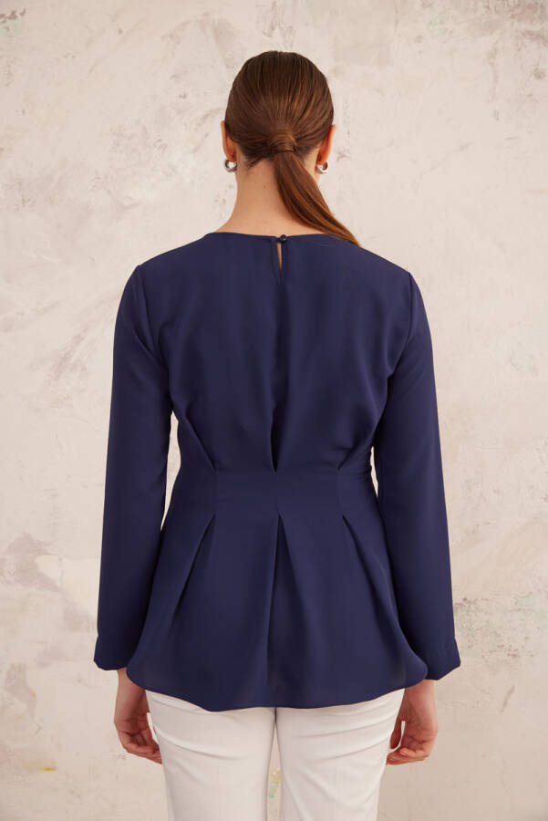 Lacivert Belden Oturan Bluz - 7