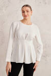 Ekru Belden Oturan Bluz 