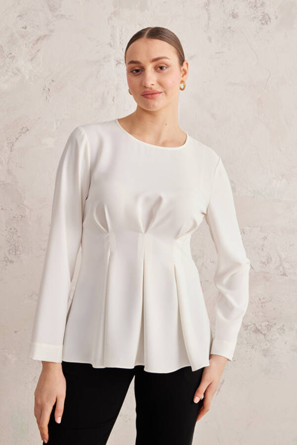 Ekru Belden Oturan Bluz - 1