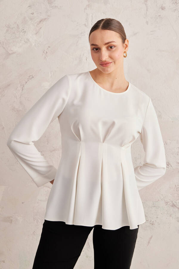 Ekru Belden Oturan Bluz - 4