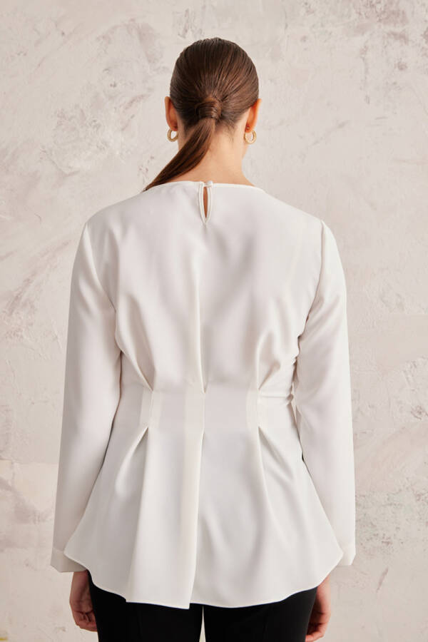 Ekru Belden Oturan Bluz - 6