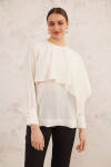 Ekru Pelerin Detaylı Bluz - 1