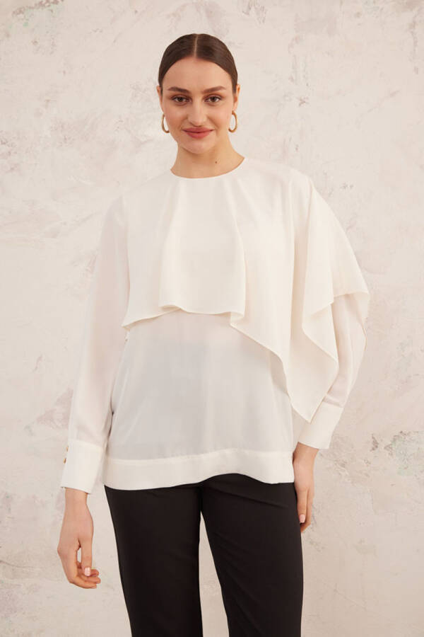 Ekru Pelerin Detaylı Bluz - 2