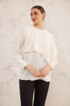 Ekru Pelerin Detaylı Bluz - 3