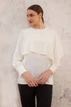 Ekru Pelerin Detaylı Bluz - 5