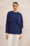 Lacivert Pelerin Detaylı Bluz - 2