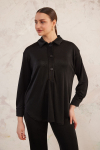 Siyah Polo Yaka Örme Bluz - 5