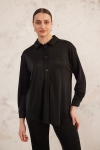Siyah Polo Yaka Örme Bluz - 3