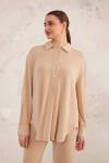 Bej Polo Yaka Örme Bluz - 1