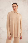 Bej Polo Yaka Örme Bluz - 5