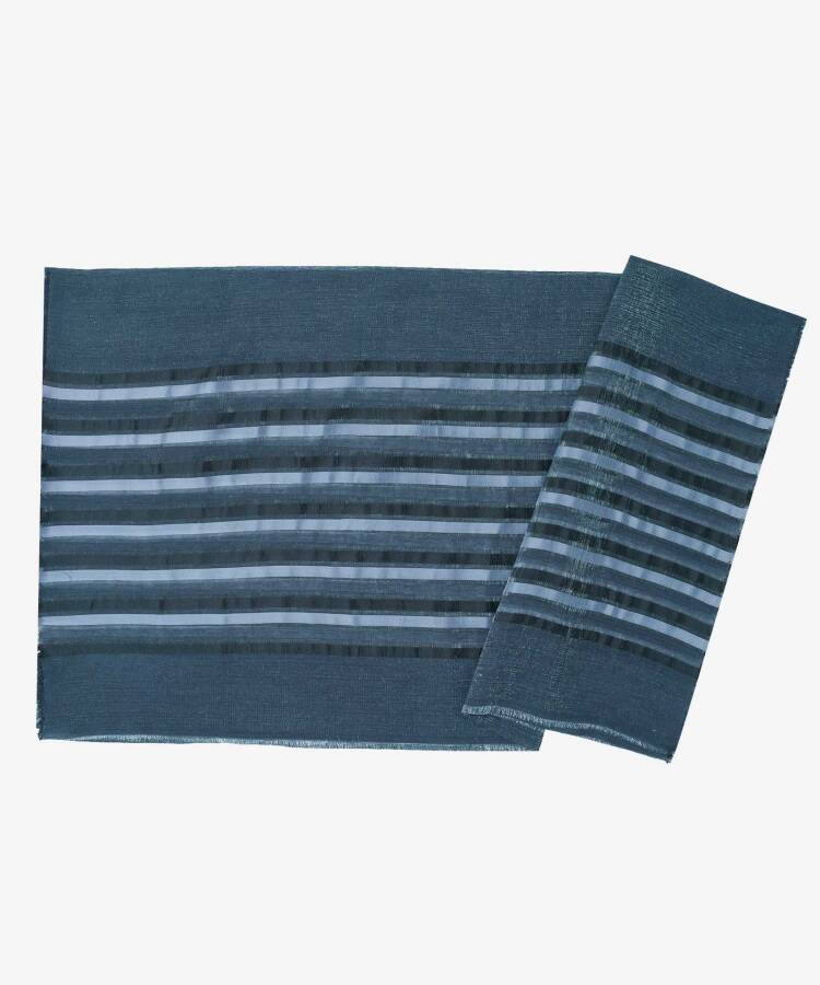 Siyah 75X190 CM Çizgili Damla Şal - 1