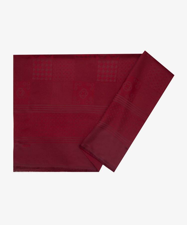 Bordo 70X190 Jakarlı Patchwork Şal - 1