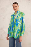 Yeşil V Yaka Desenli Bluz - 7