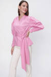 Pembe Kruvaze Poplin Bluz - 4