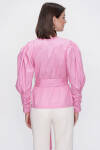 Pembe Kruvaze Poplin Bluz - 6