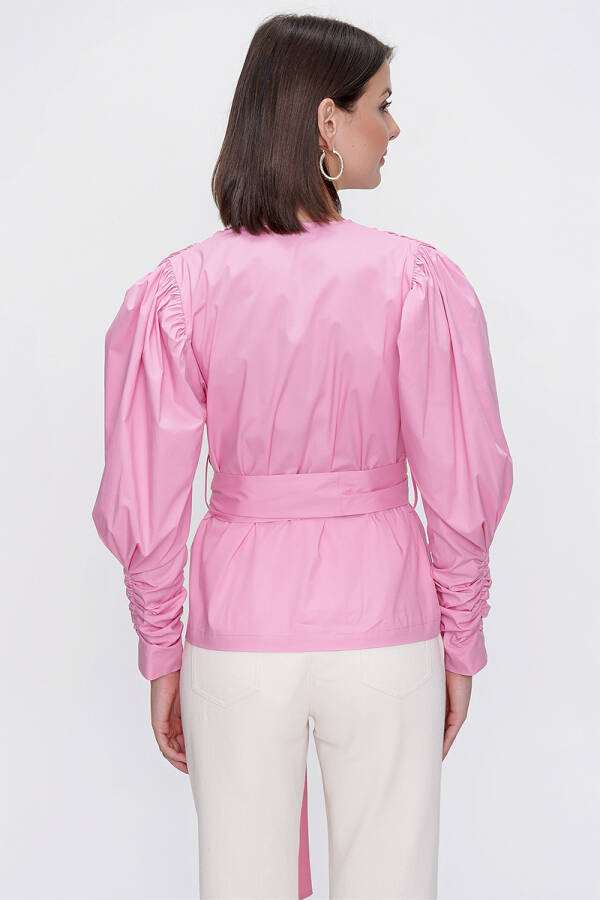 Pembe Kruvaze Poplin Bluz - 6