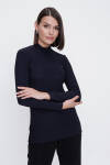 Lacivert Yarım Balıkçı Triko Bluz - 2