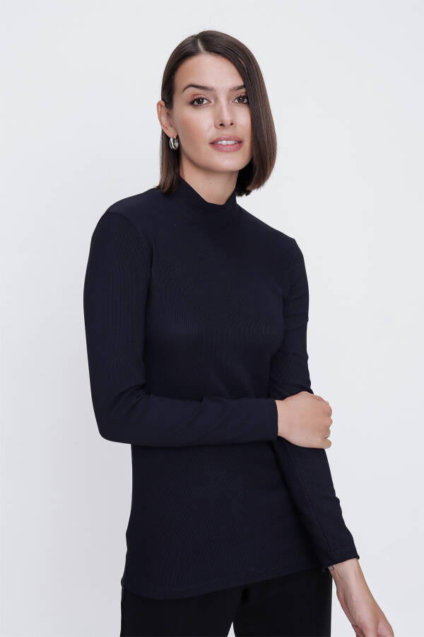 Lacivert Yarım Balıkçı Triko Bluz - 3