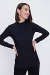 Lacivert Yarım Balıkçı Triko Bluz - 4