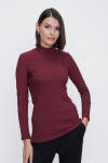 Bordo Yarım Balıkçı Triko Bluz - 1
