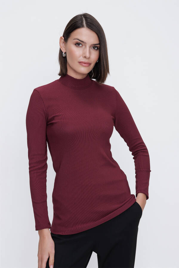 Bordo Yarım Balıkçı Triko Bluz - 1