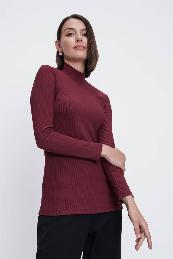 Bordo Yarım Balıkçı Triko Bluz - 3