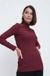 Bordo Yarım Balıkçı Triko Bluz - 4