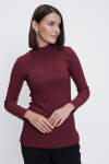 Bordo Yarım Balıkçı Triko Bluz - 5