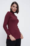 Bordo Yarım Balıkçı Triko Bluz - 7