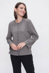 Gri Rahat Kesim Yarım Patlı Bluz - 3