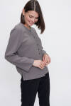Gri Rahat Kesim Yarım Patlı Bluz - 4