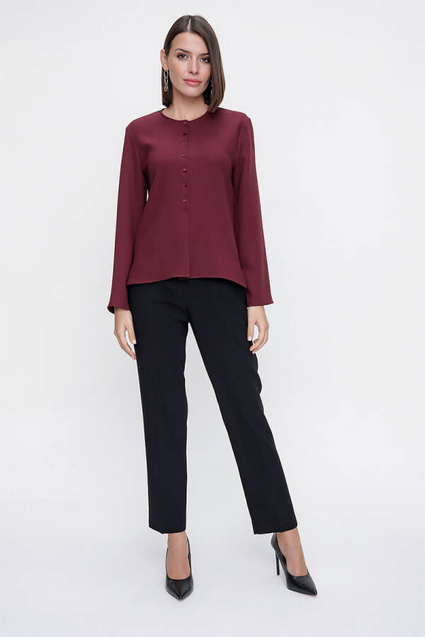 Bordo Rahat Kesim Yarım Patlı Bluz - 1