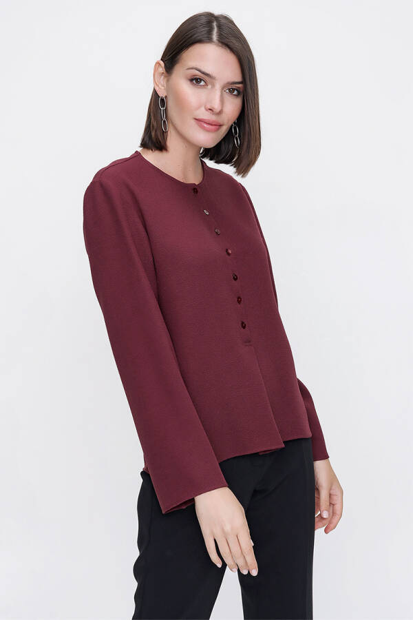 Bordo Rahat Kesim Yarım Patlı Bluz - 2