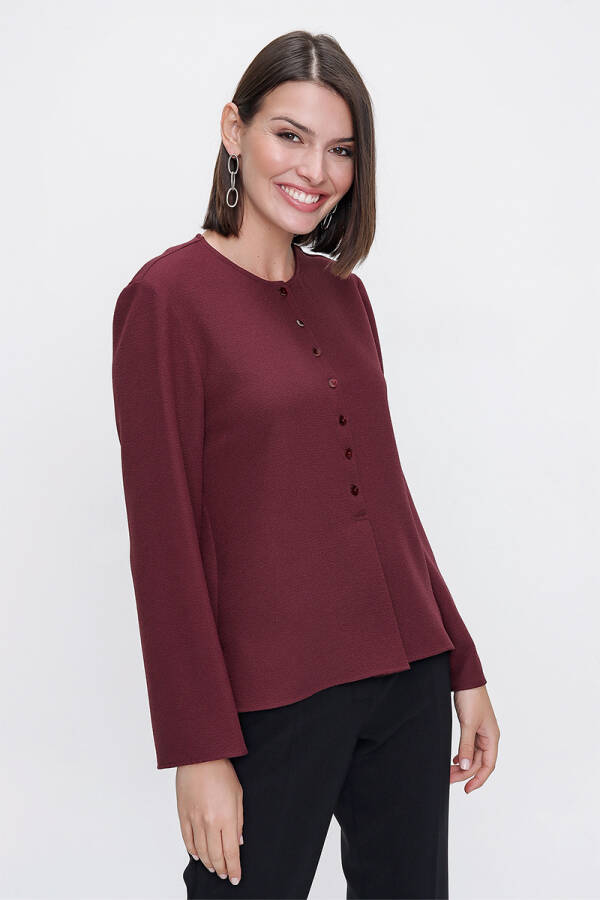 Bordo Rahat Kesim Yarım Patlı Bluz - 3